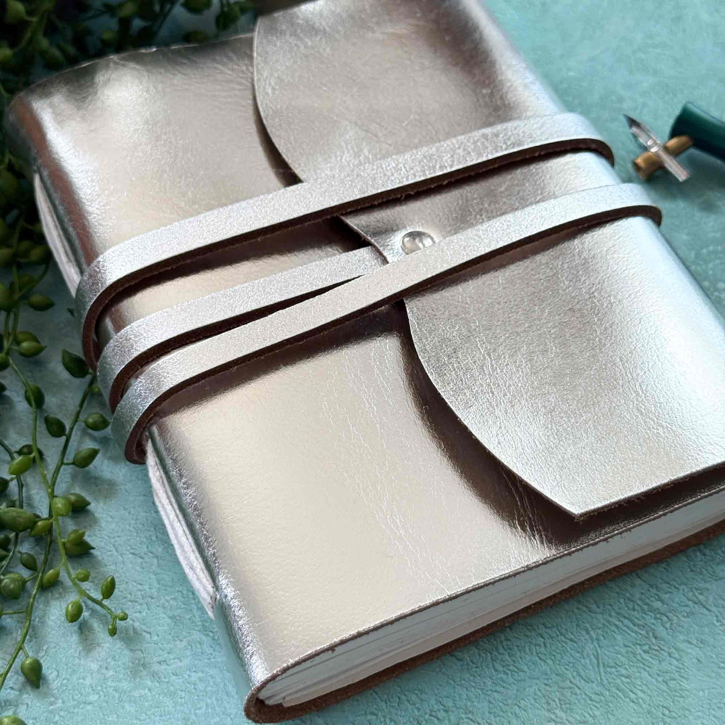 Handmade silver leather journal
