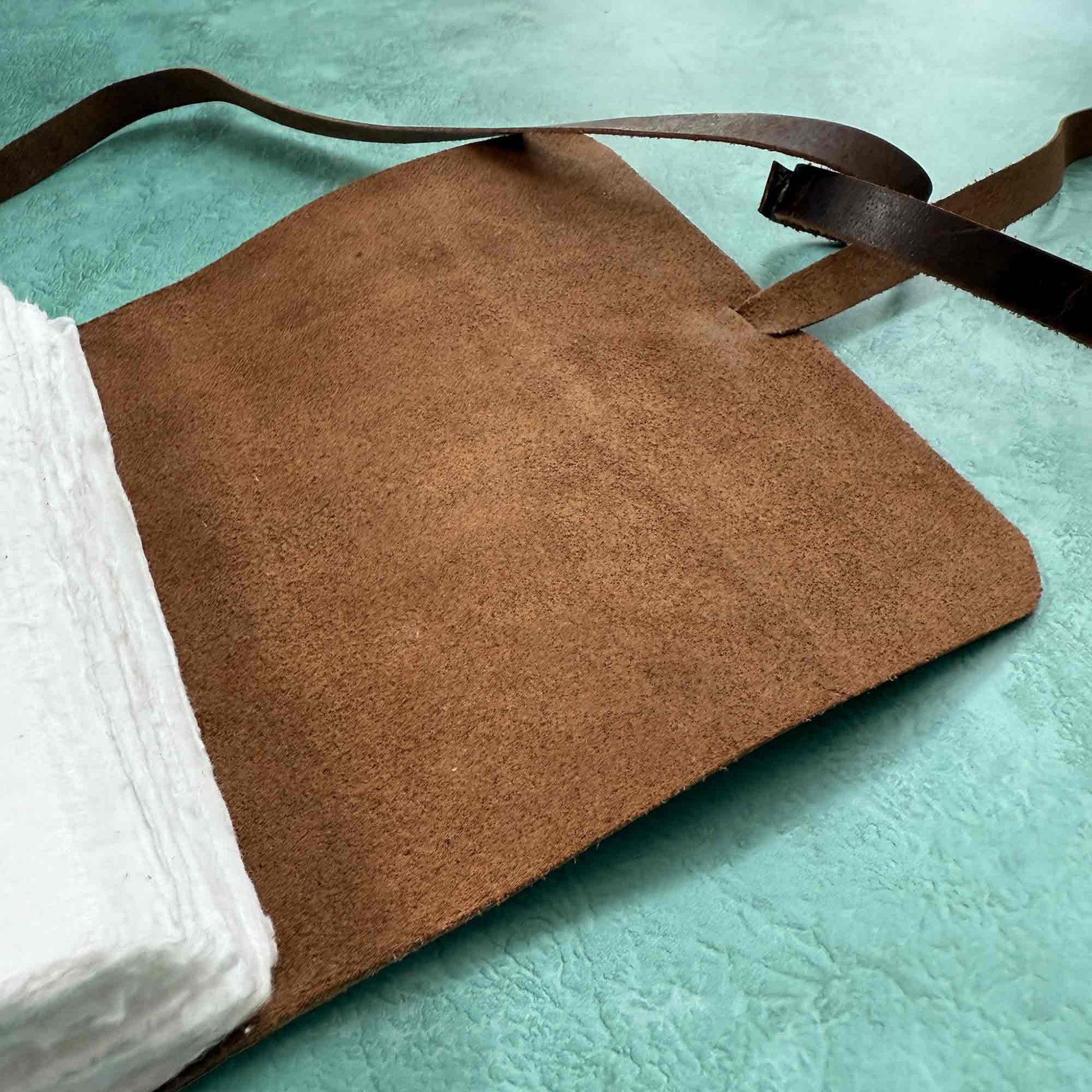 A5 leather notebook with deckle edge pages
