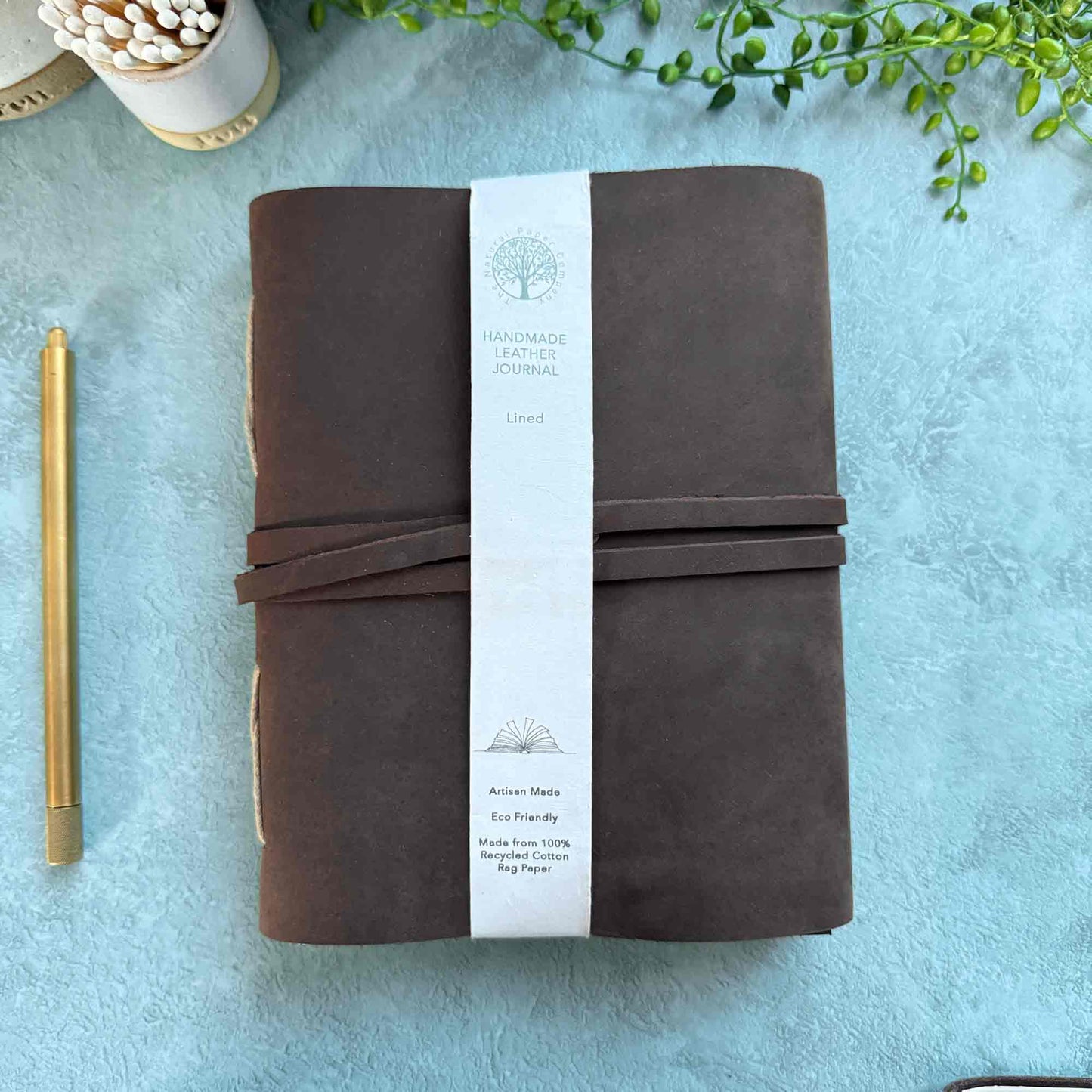 handmade leather journal in brown
