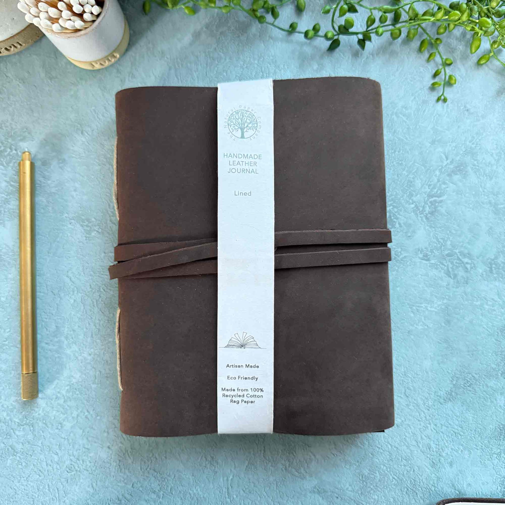 handmade leather journal in brown