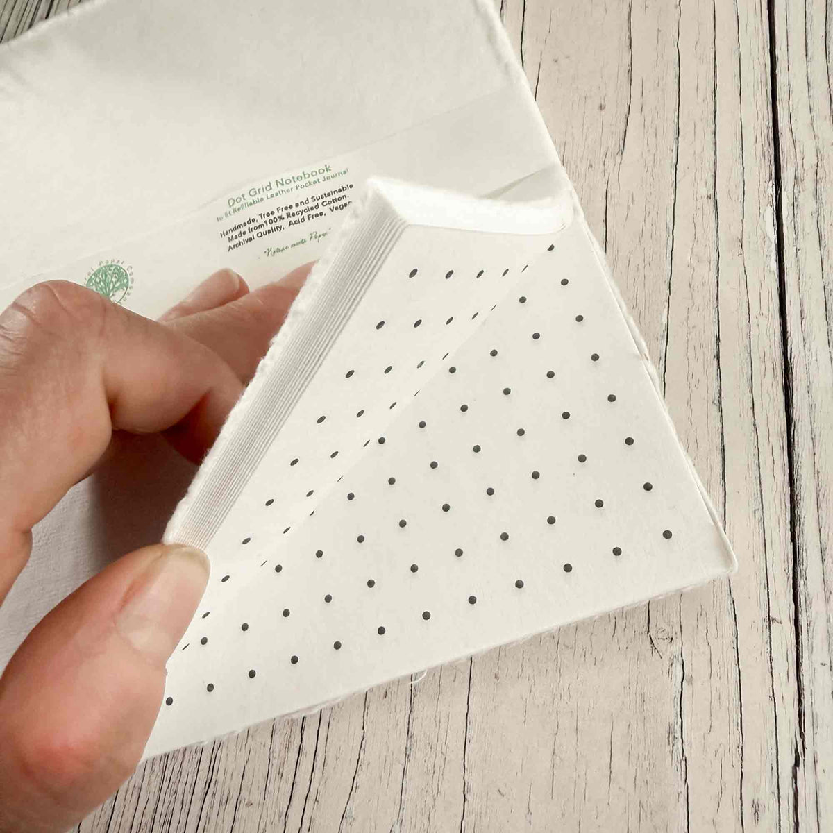 A5 dot grid refillable journal insert made from handmade cotton paper for bullet journalling
