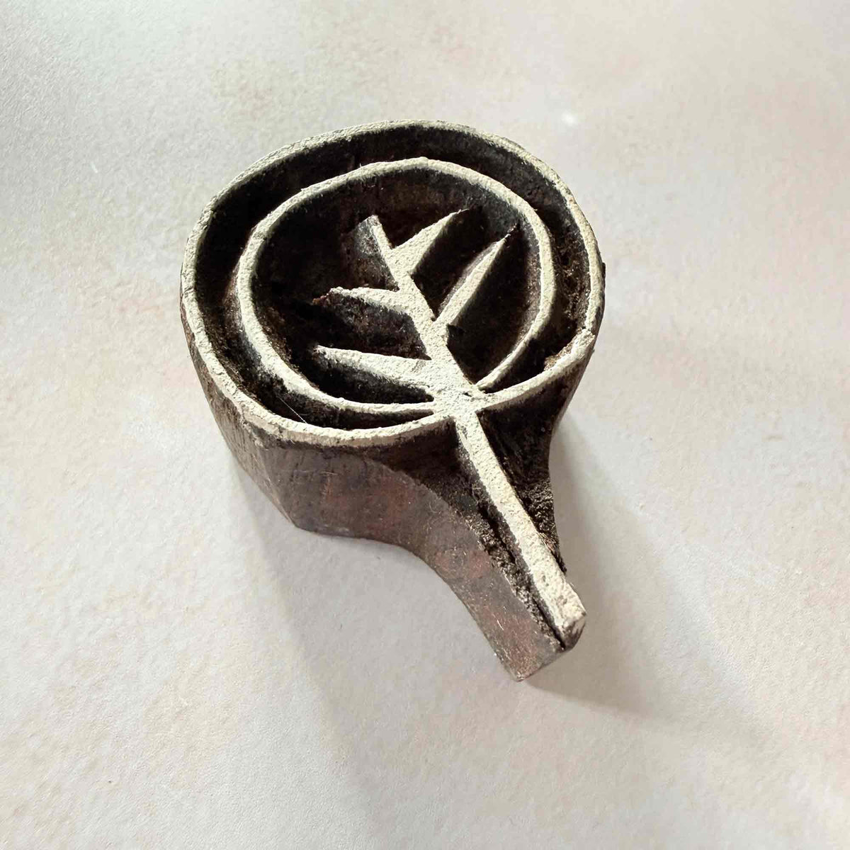 Ankur Wooden Stamp featuring a hand-carved leaf and sprig design for traditional fabric and paper block printing.
