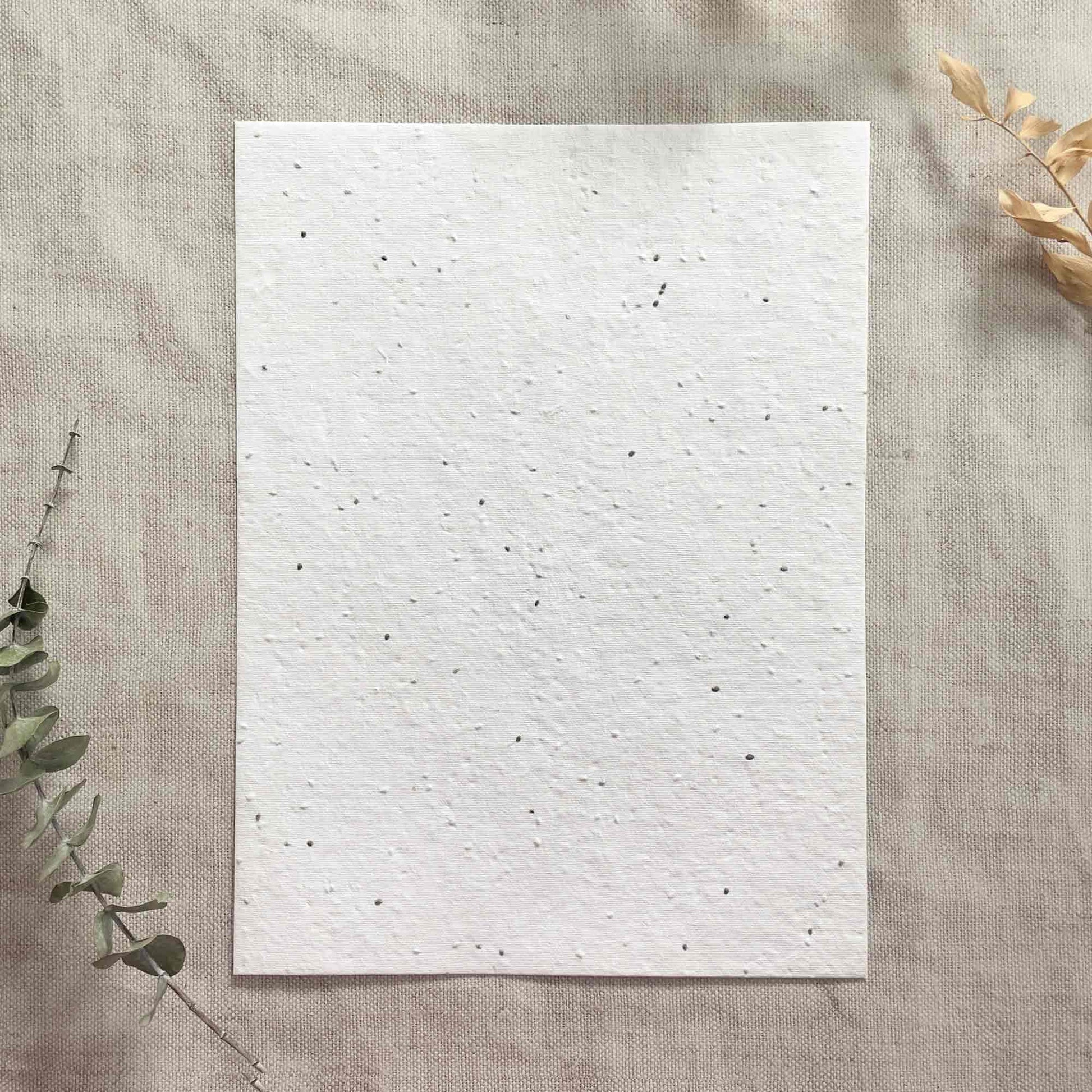 A4 plantable paper with basil seeds.  Handmade Cotton Rag Paper by The Natural Paper Company