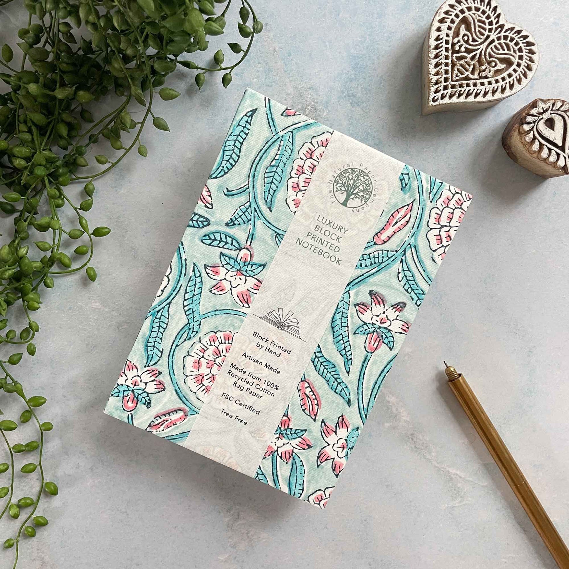 Beatrice Block Printed Notebook by The Natural Paper Company.  Handmade Journal made from tree free paper