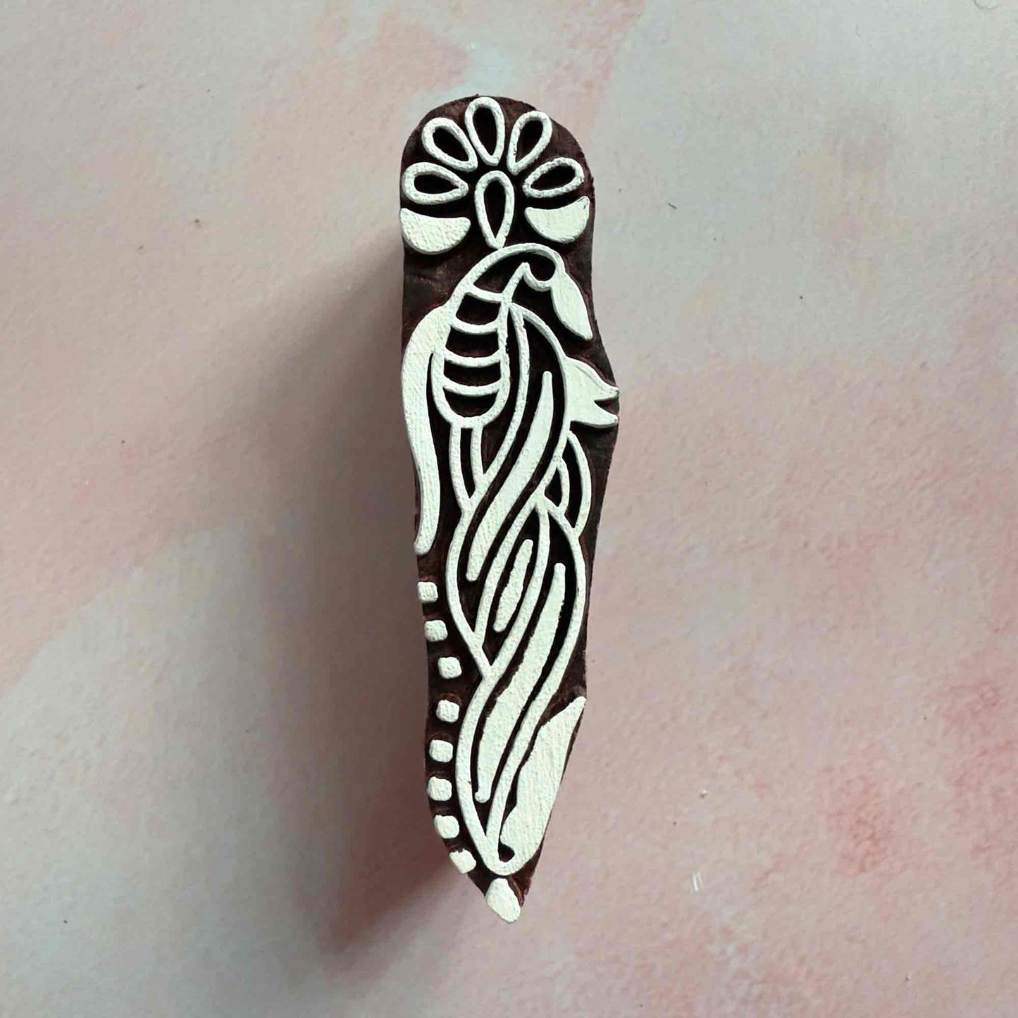 stylised floral wood block stamp for decorating cards, gift wrap, fabric and more