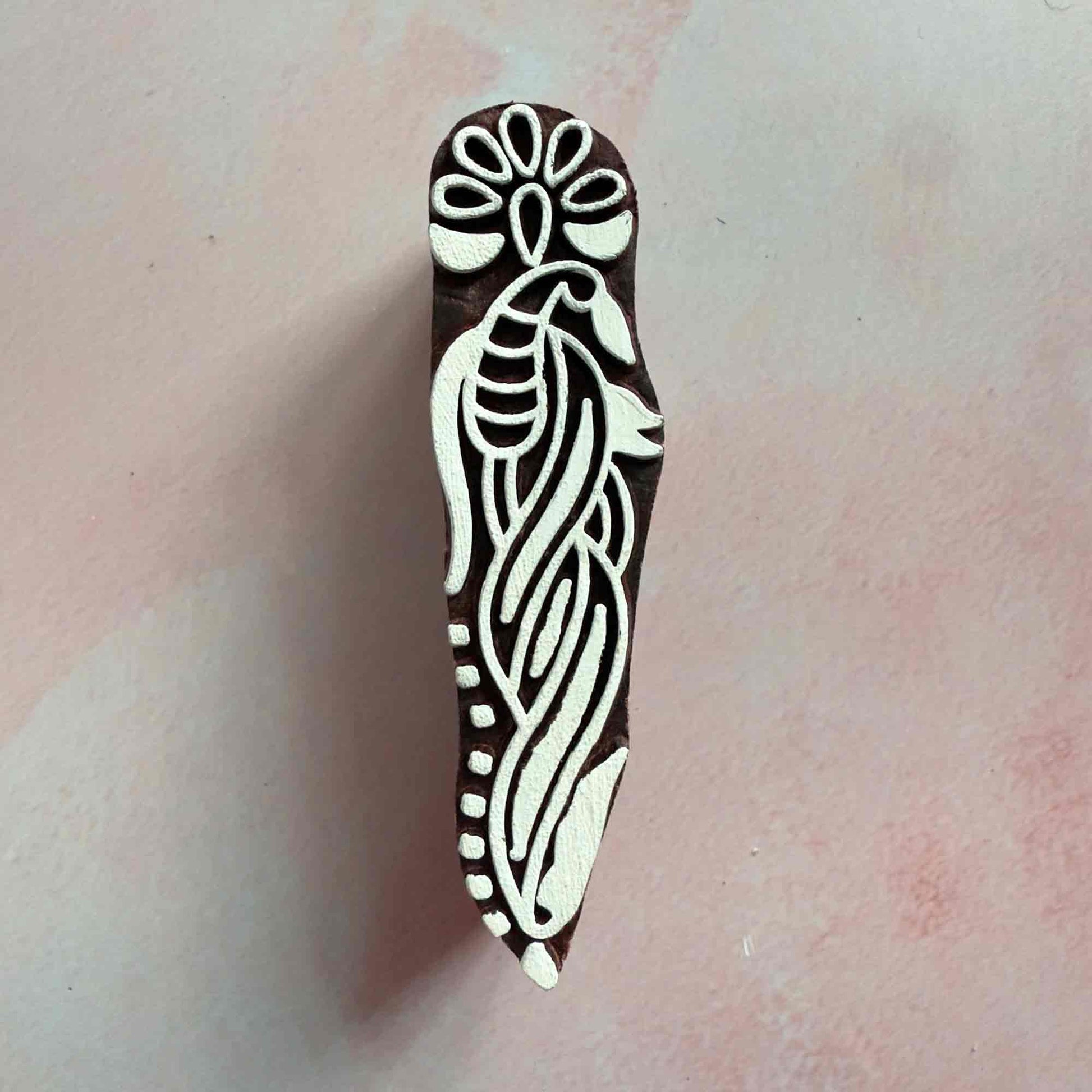 stylised floral wood block stamp for decorating cards, gift wrap, fabric and more