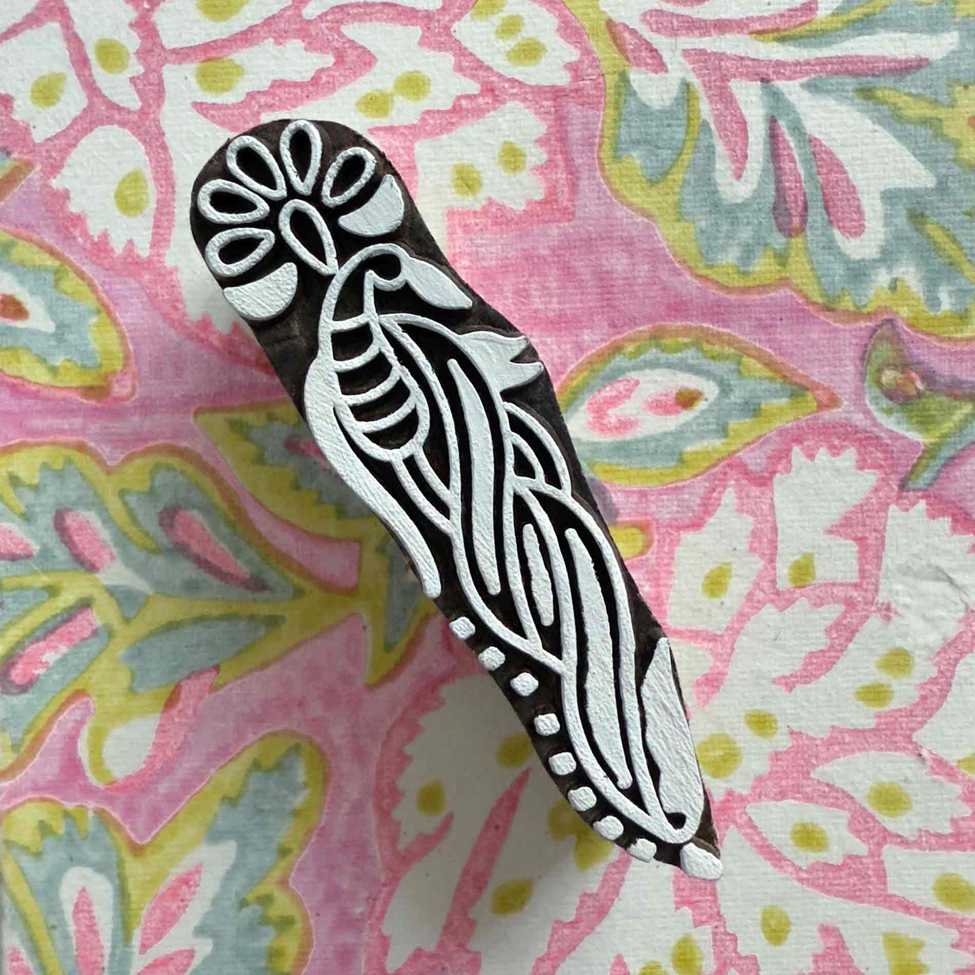 Indian wood block stamp for decorating cards, gift wrapping and fabric