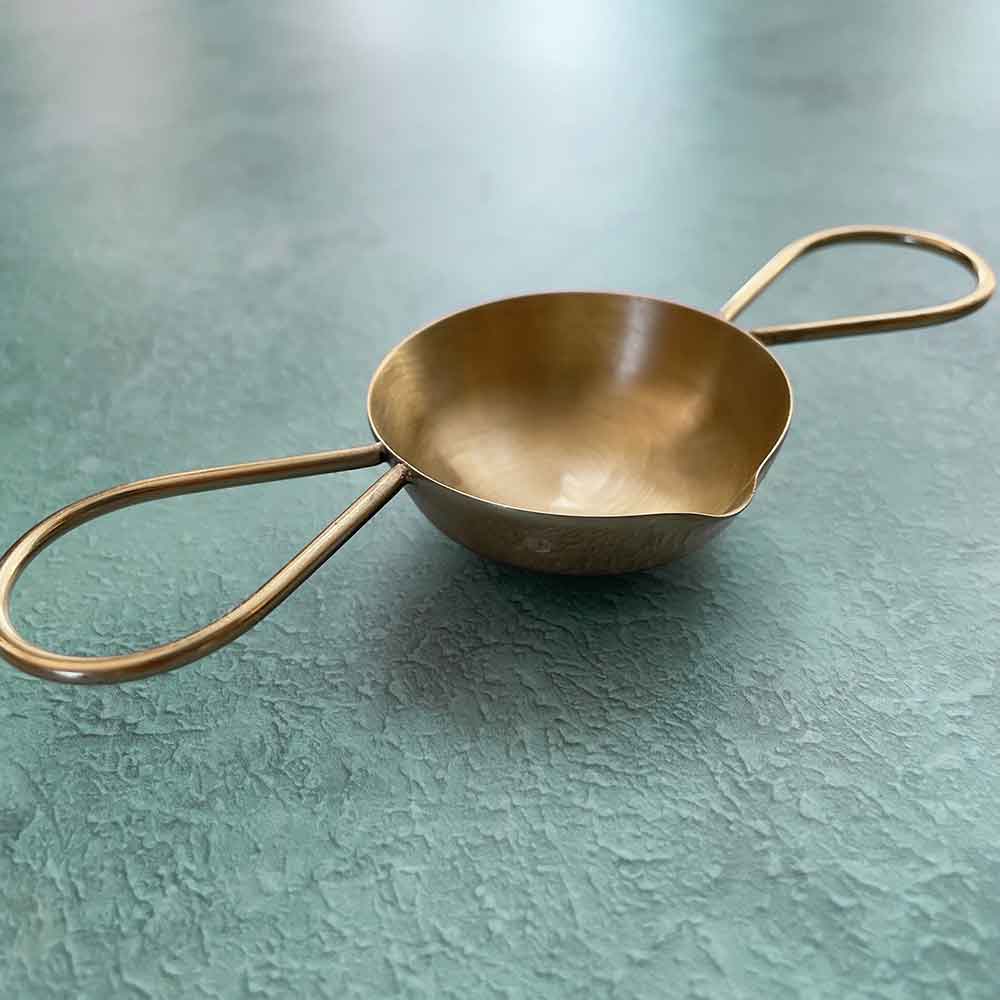 Large sealing wax spoon made from brass.  Two handle melting spoon to use with a candle