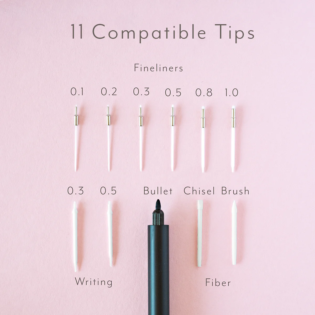 Choice of pen tips for use with the Lumos pro refillable fineliner and art pen by Tom's Studio.  