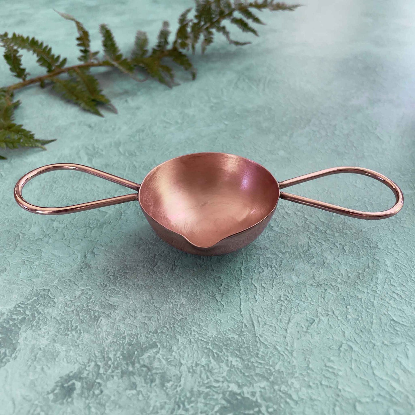 copper melting spoon with two handles.  Large sealing wax spoon to use with a candle