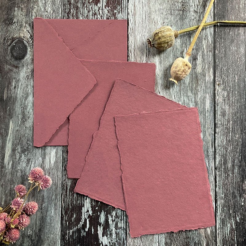 5x7 Dusky Rose Handmade Paper deckled edged Envelope with matching card thenaturalpapercompany   