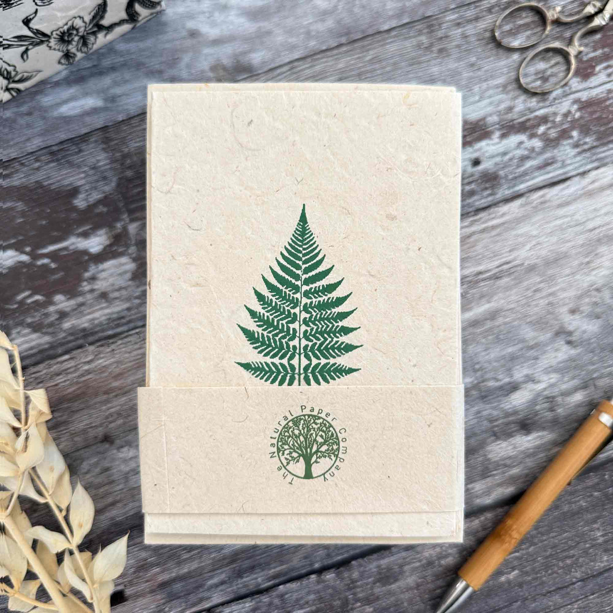 Handmade Fern Lokta paper notecard with green fern leaf design