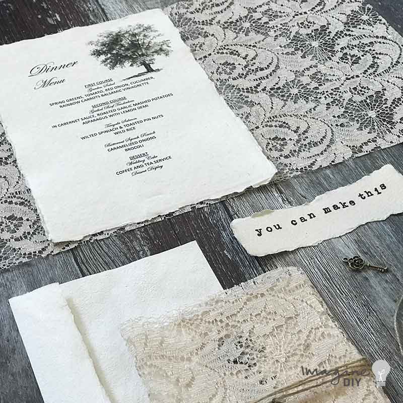 Handmade Card in Natural White with lace wrap - 320 gsm Deckled edged card thenaturalpapercompany   