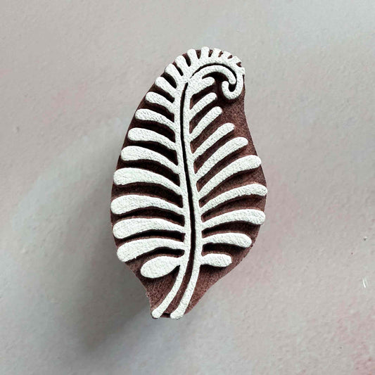 Indian Wood Block Stamp with a leaf pattern.  Pretty handmade stamp for decorating cards, gift wrap, paper, fabric and more.