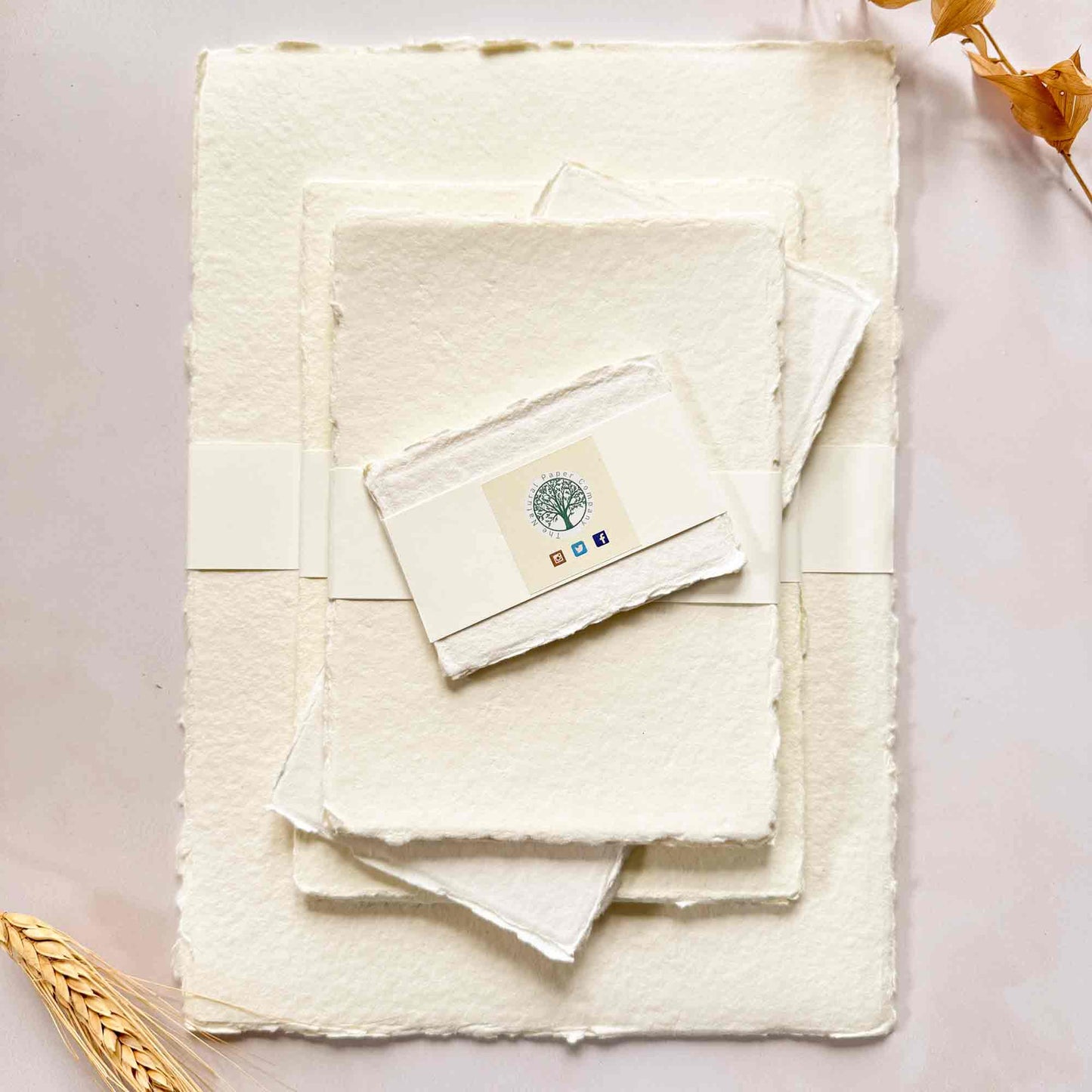 stack of ivory handmade paper and card with deckled edges