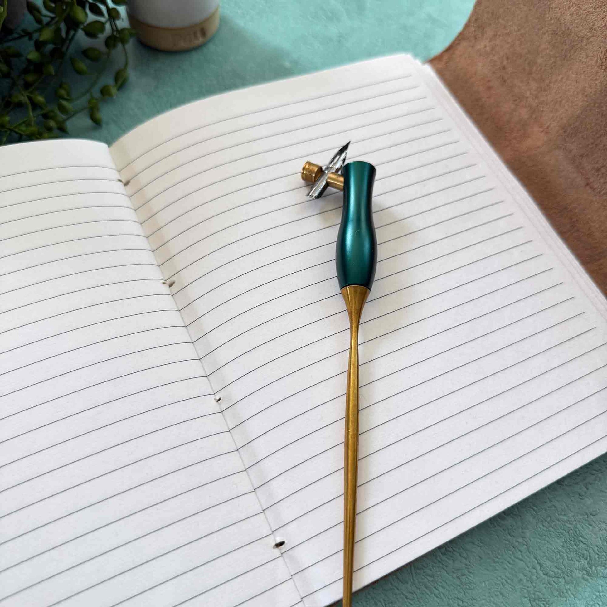 Handmade leather notebook with lined paper pages