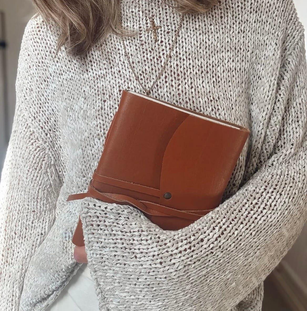 handmade leather notebook in tan leather