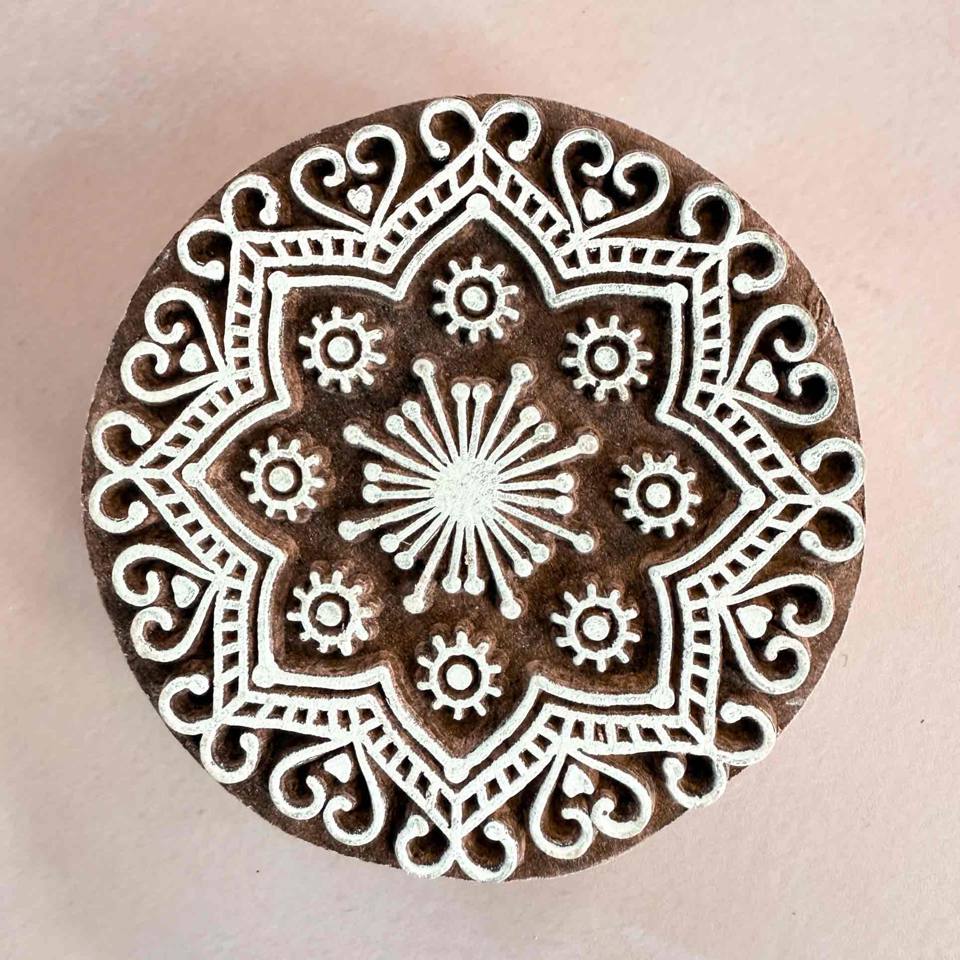 Indian wood block stamp with a mandala design