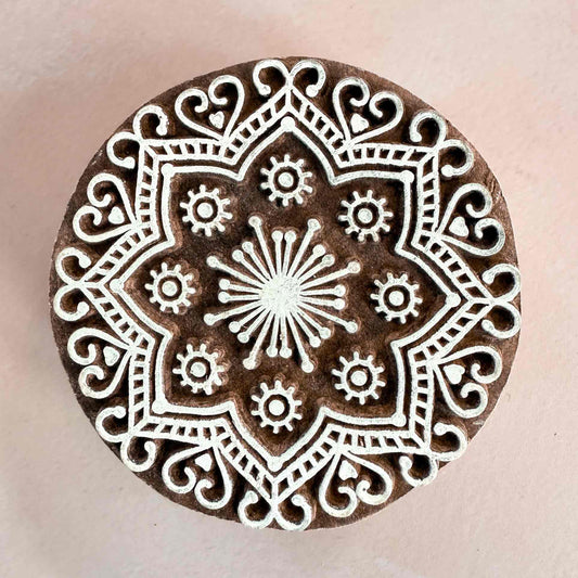Indian wood block stamp with a mandala design