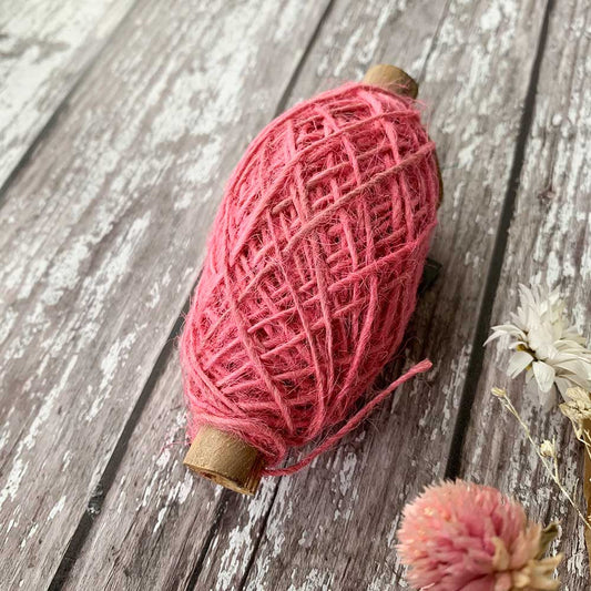 Fine flax cord string. in a rose pink colour.  Natural linen string for floristry, gardening and gift wrapping.  Eco friendly and biodegradable flax yarn