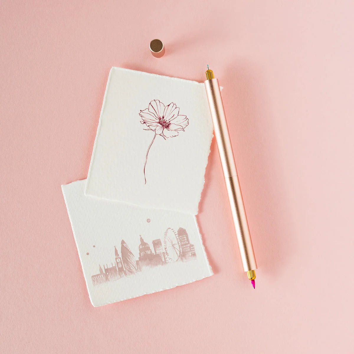 Rose Gold Lumos Pro Refillable fine liner pen with changeable nibs.  A refillable pen for illustration, writing and drawing.  Can be used with your choice of ink colour.  Lumos pro duo by Toms Studio