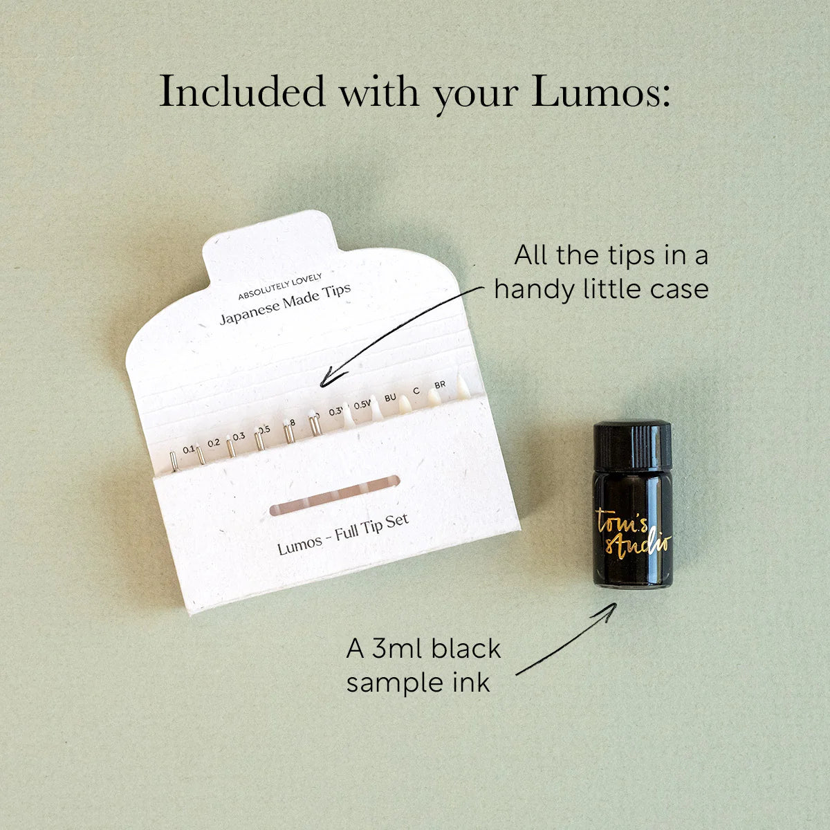 Lumos pen tips and ink.  Change the nib of your pen so you can write, draw, fine line or illustrate.  By Tom's Studio.