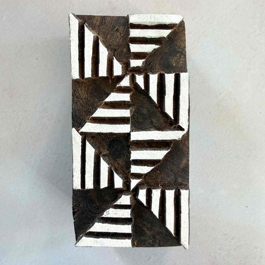 Windmill Border Wooden Stamp featuring hand-carved striped triangles for geometric borders and traditional block printing.