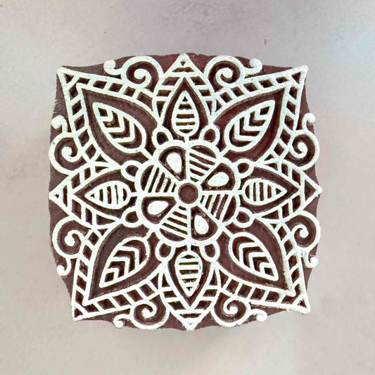 large wood block stamp with mandala style details