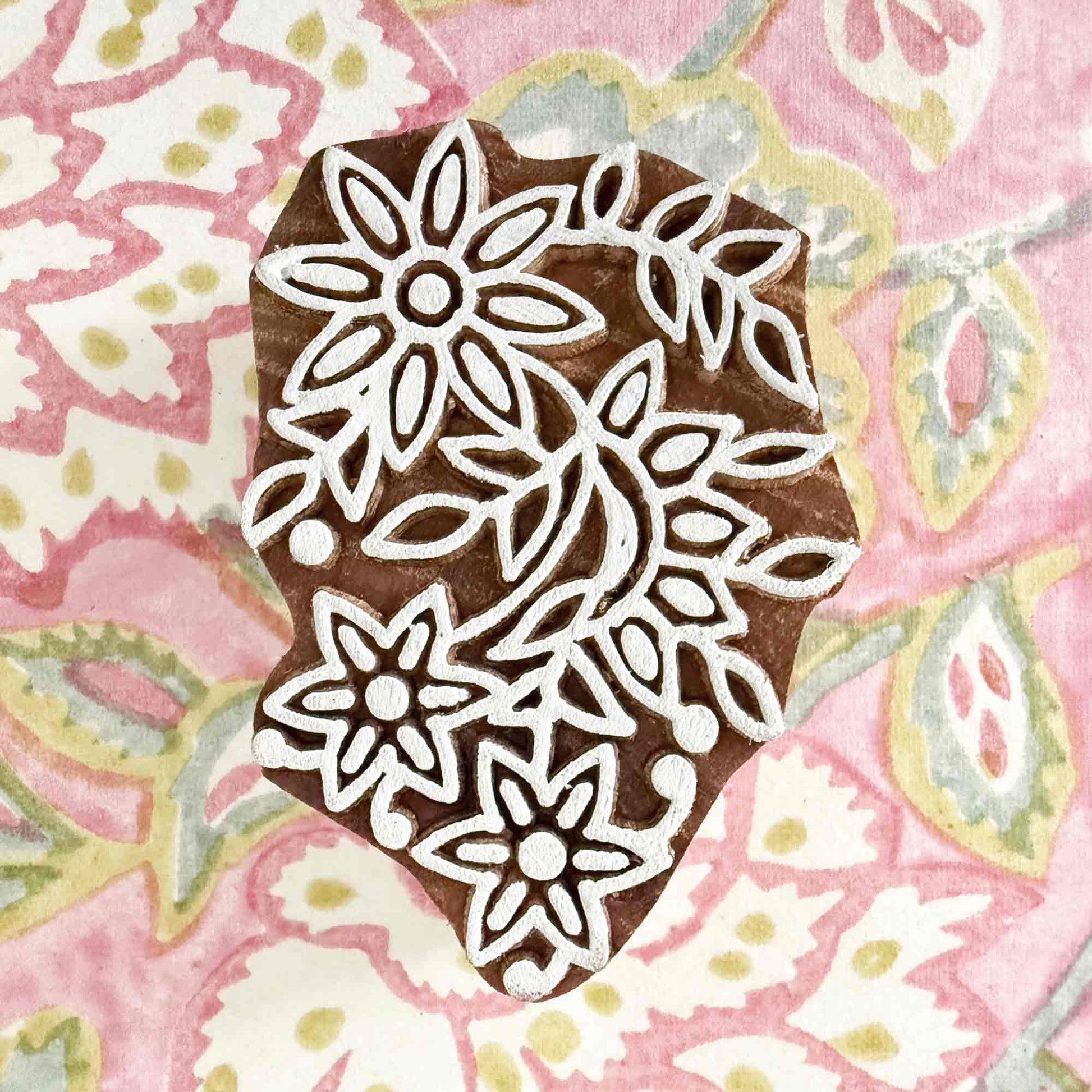 flowery pattern wood block stamp