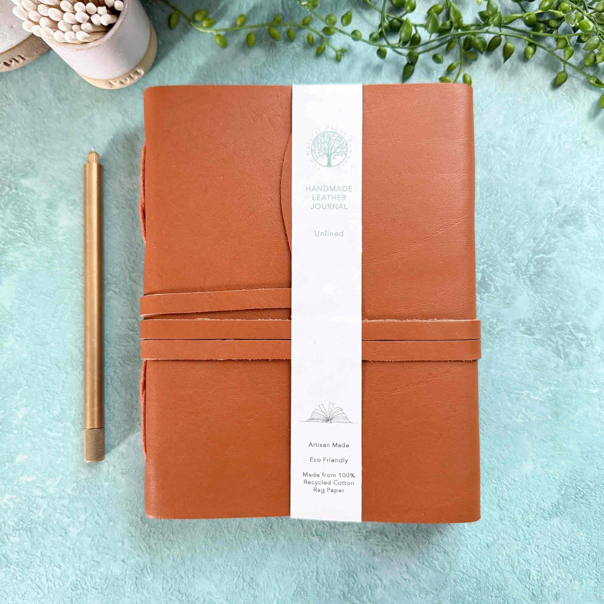 handmade a5 leather notebook in tan colour