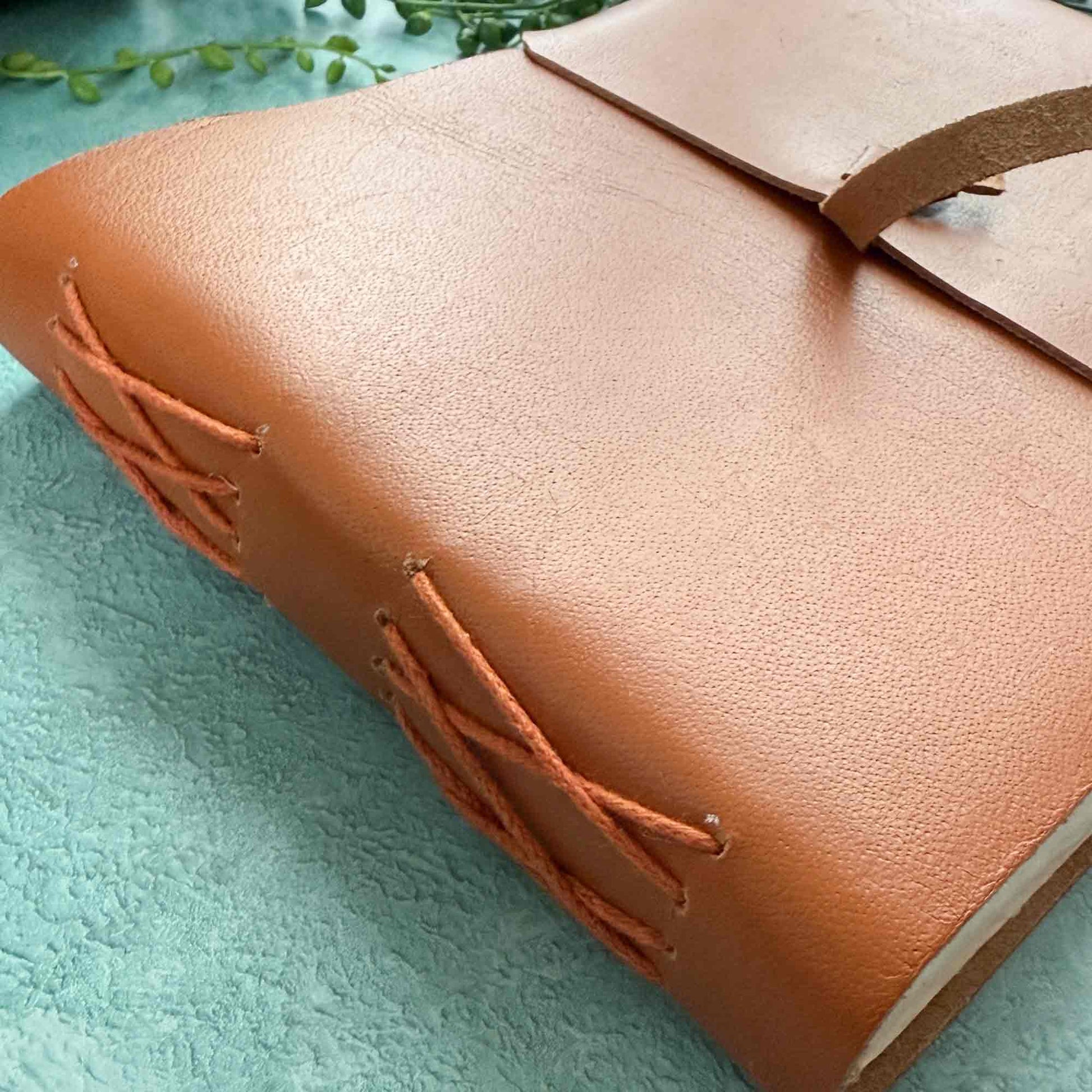 handmade leather bound journal in tan
