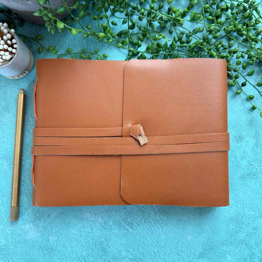 a5 tan leather journal with cotton paper pages