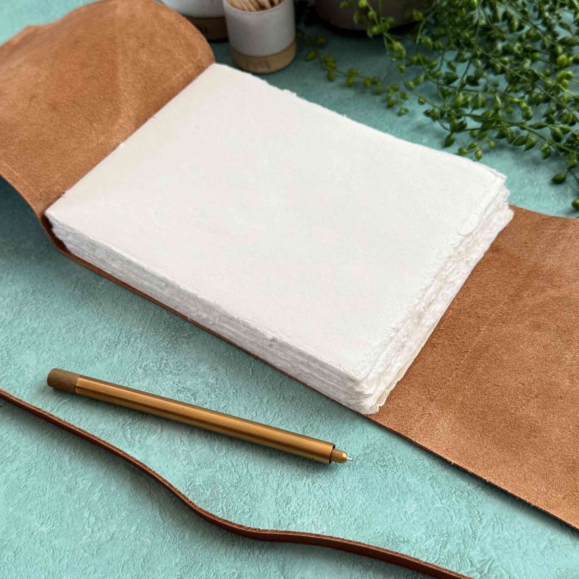 handmade leather journal with deckled edge paper pages