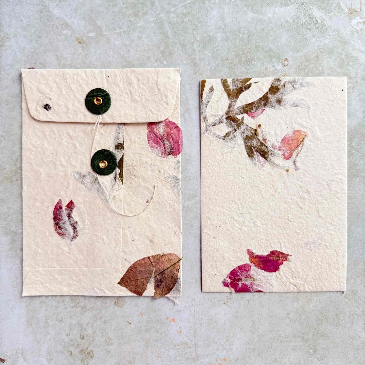 handmade washer and string envelope with A6 card.  Made from handmade lokta paper with botanicals