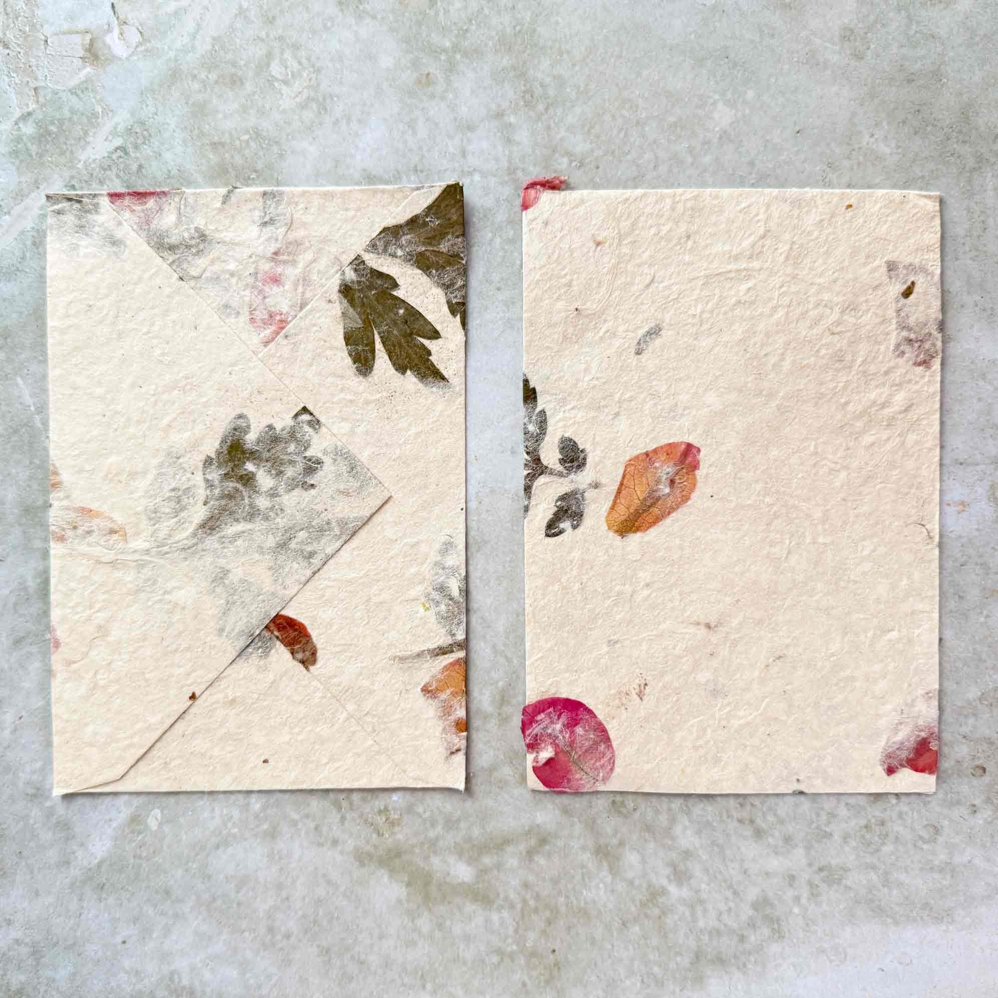 blank card and envelope set made from handmade lokta paper with flowers