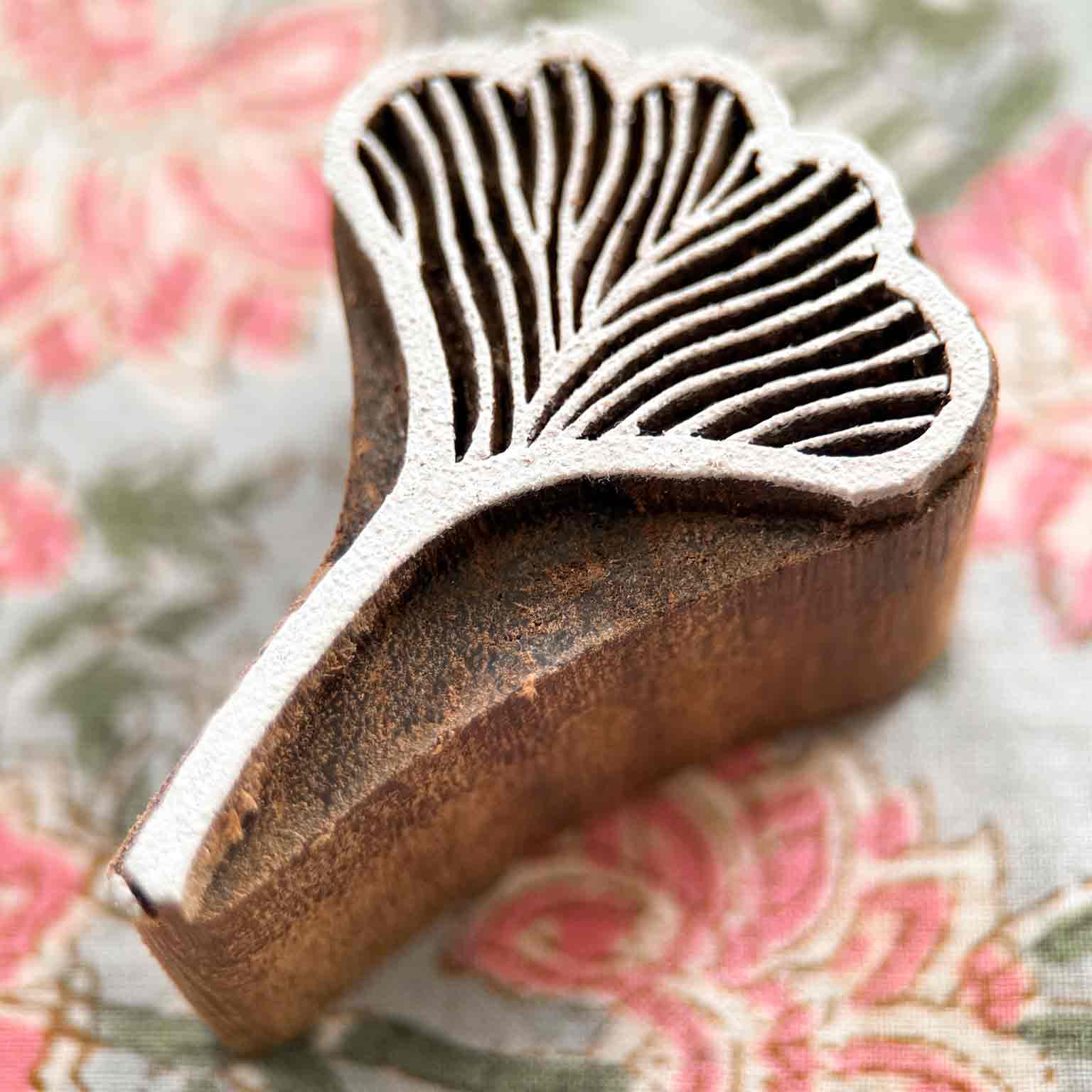 hand carved indian wood block stamp with seaweed design