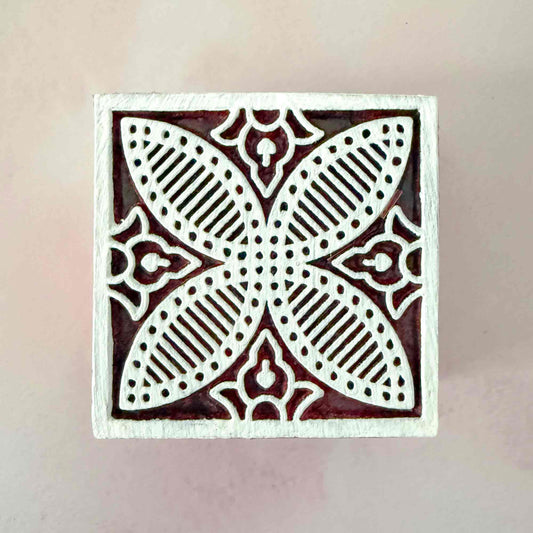 Indian wood block stamp with a geometric tile design.  