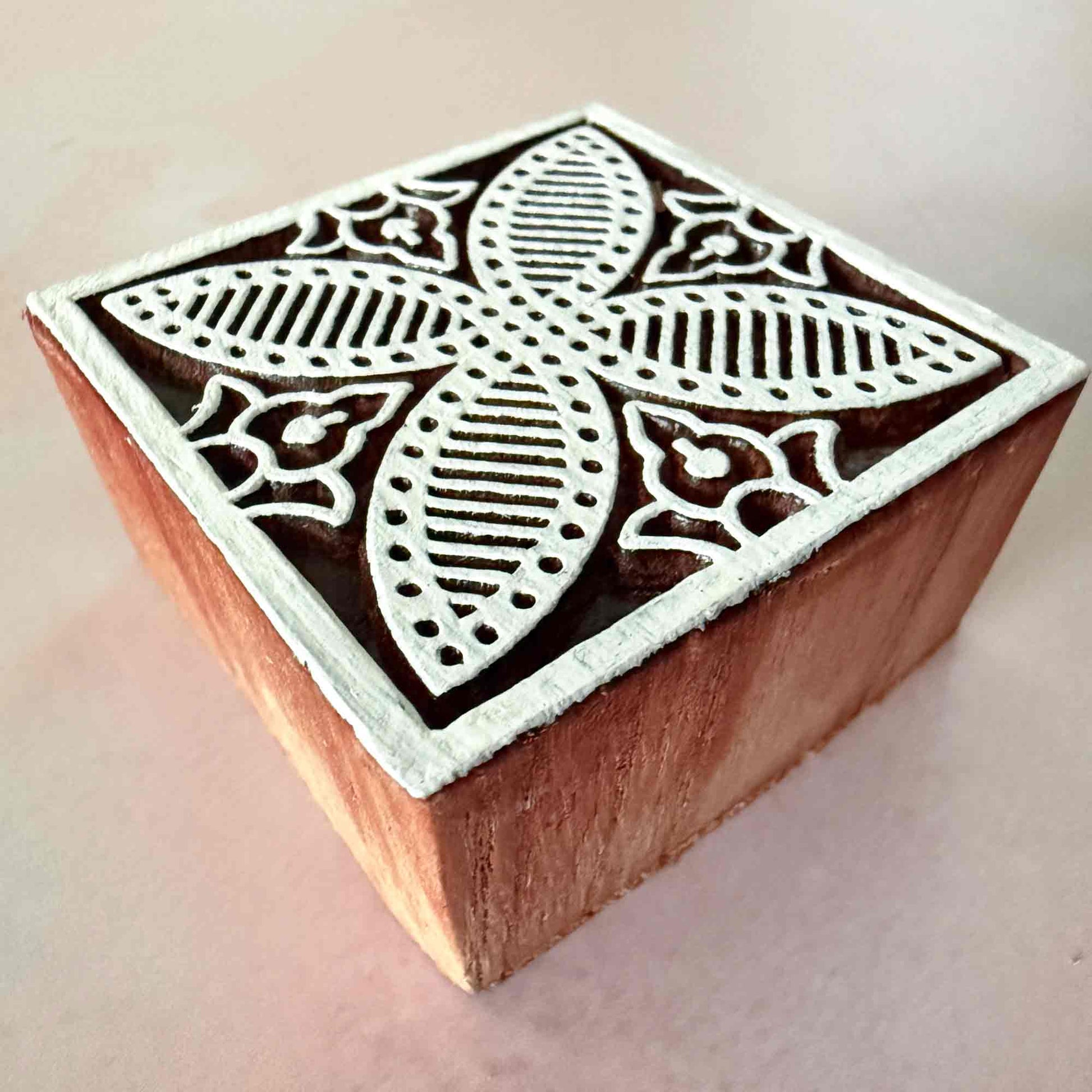 Indian wood block stamp with a tile pattern