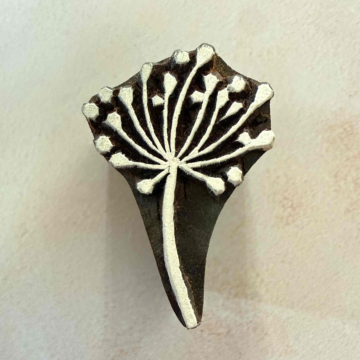 Hand-carved Ammi botanical wooden stamp for fabric and paper printing