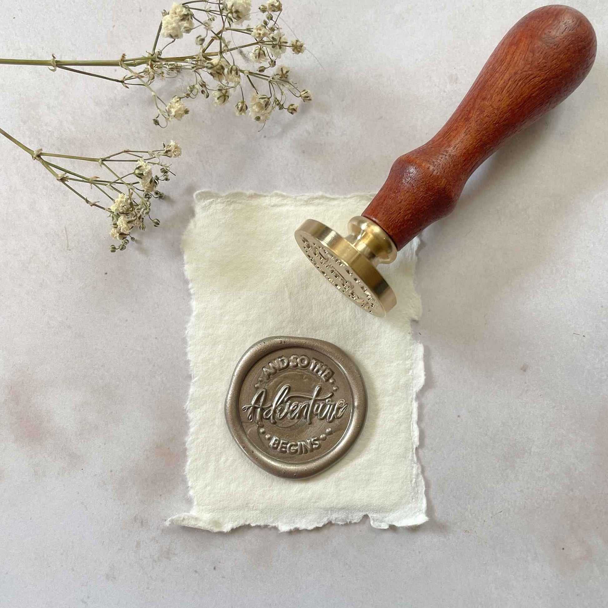 And So The Adventure Begins sealing wax stamp by The Natural Paper Company.   Wax seal for wedding invitations, travel journals, going away parties etc.  