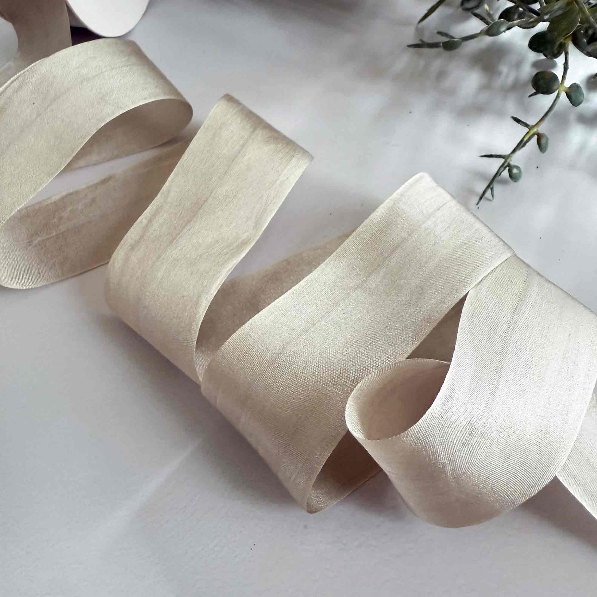 Habotai Silk Ribbon in a neutral beige colour