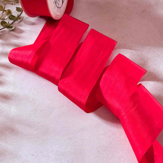 Wide Berry Red Silk Ribbon in 32.5mm width, ideal for weddings, floristry, gifts and luxury wrapping.