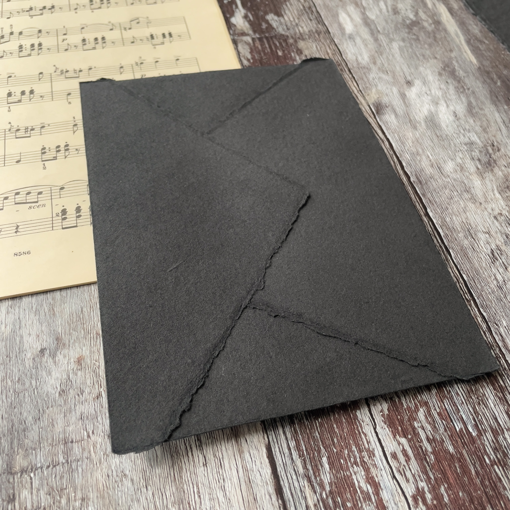 Black Handmade Paper Envelope Envelopes By The Natural paper Company.  Envelopes made from recycled handmade paper with a deckled edge.  