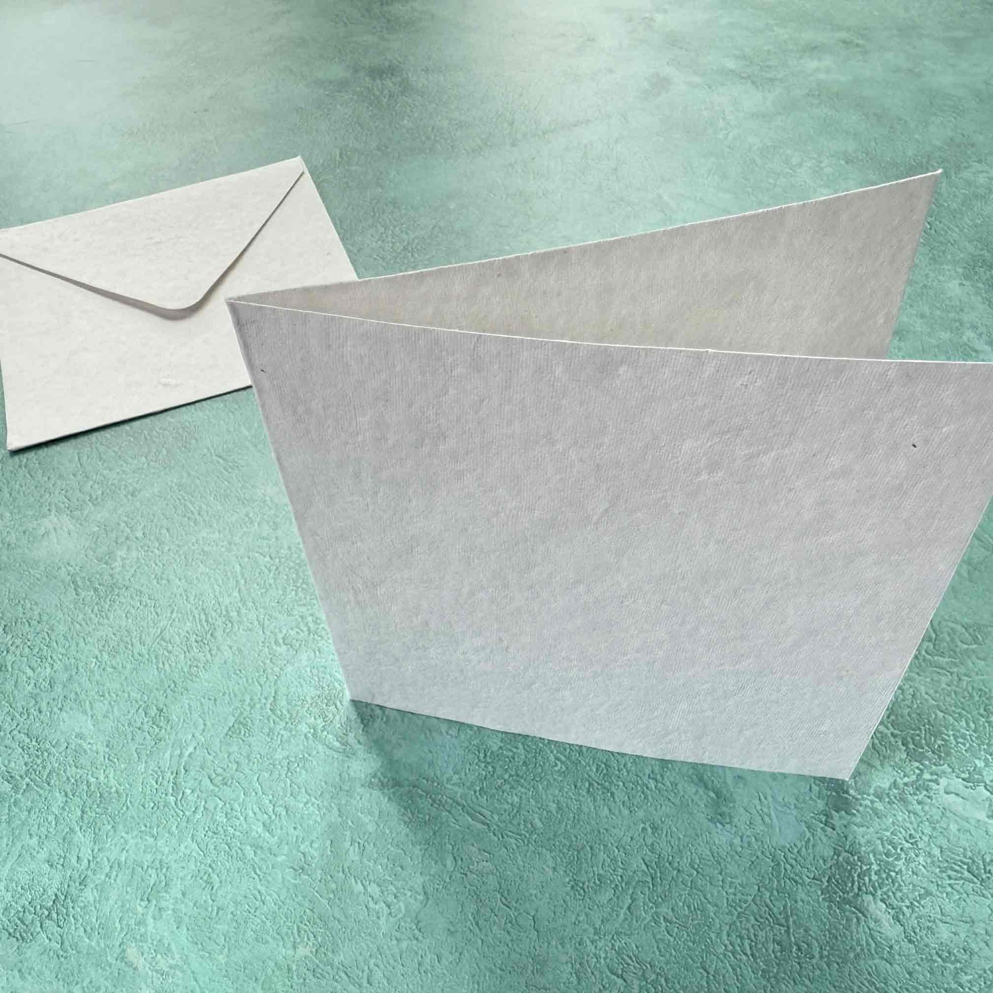 blank card and envelope set made from white recycled cotton rag fibres