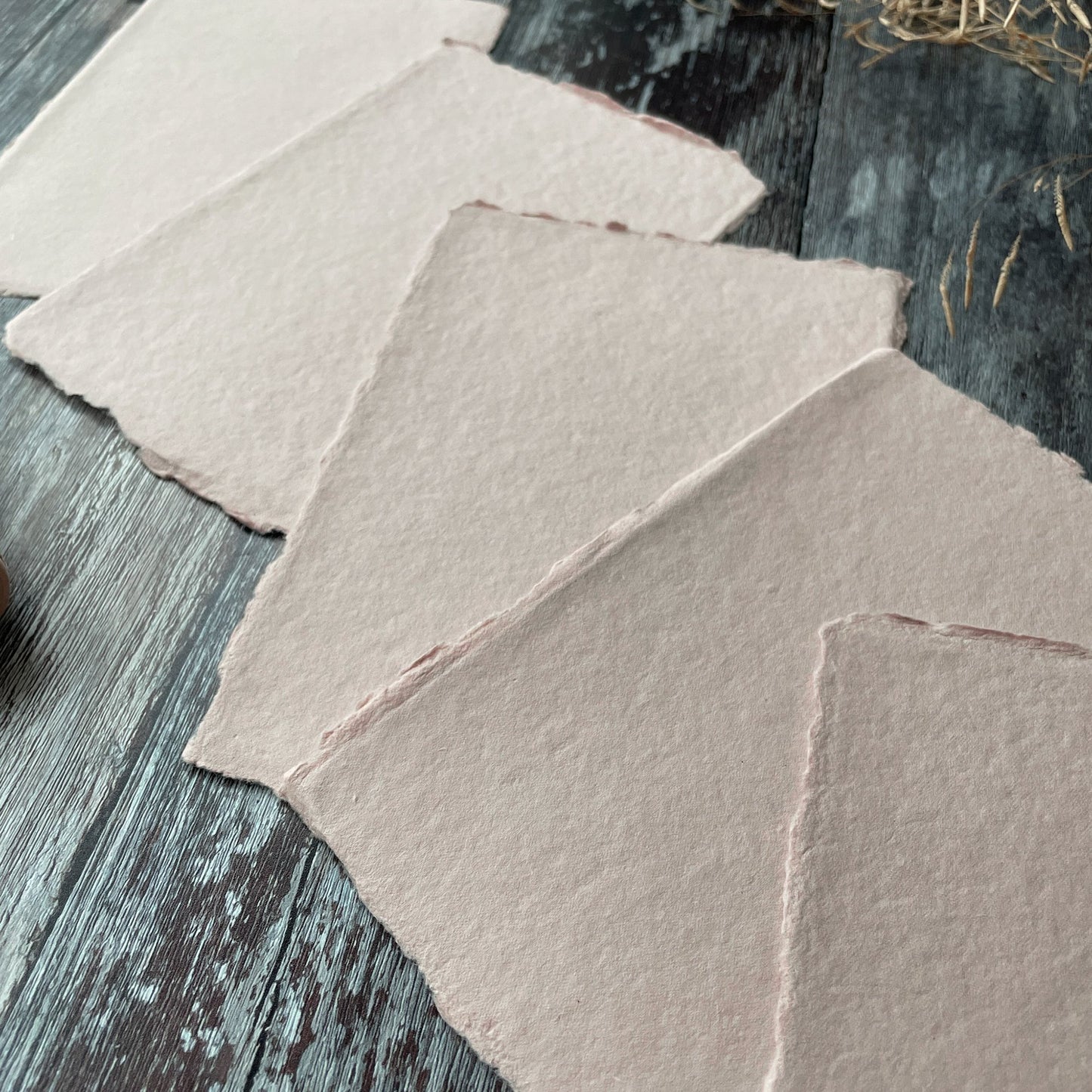 Sheets of handmade paper in blush pink.  Recycled cotton rag paper with deckled edges.  Wonderful paper for watercolour painting.  By The Natural Paper Company