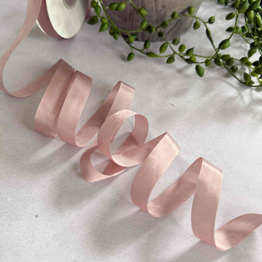 narrow silk ribbon in blush pink
