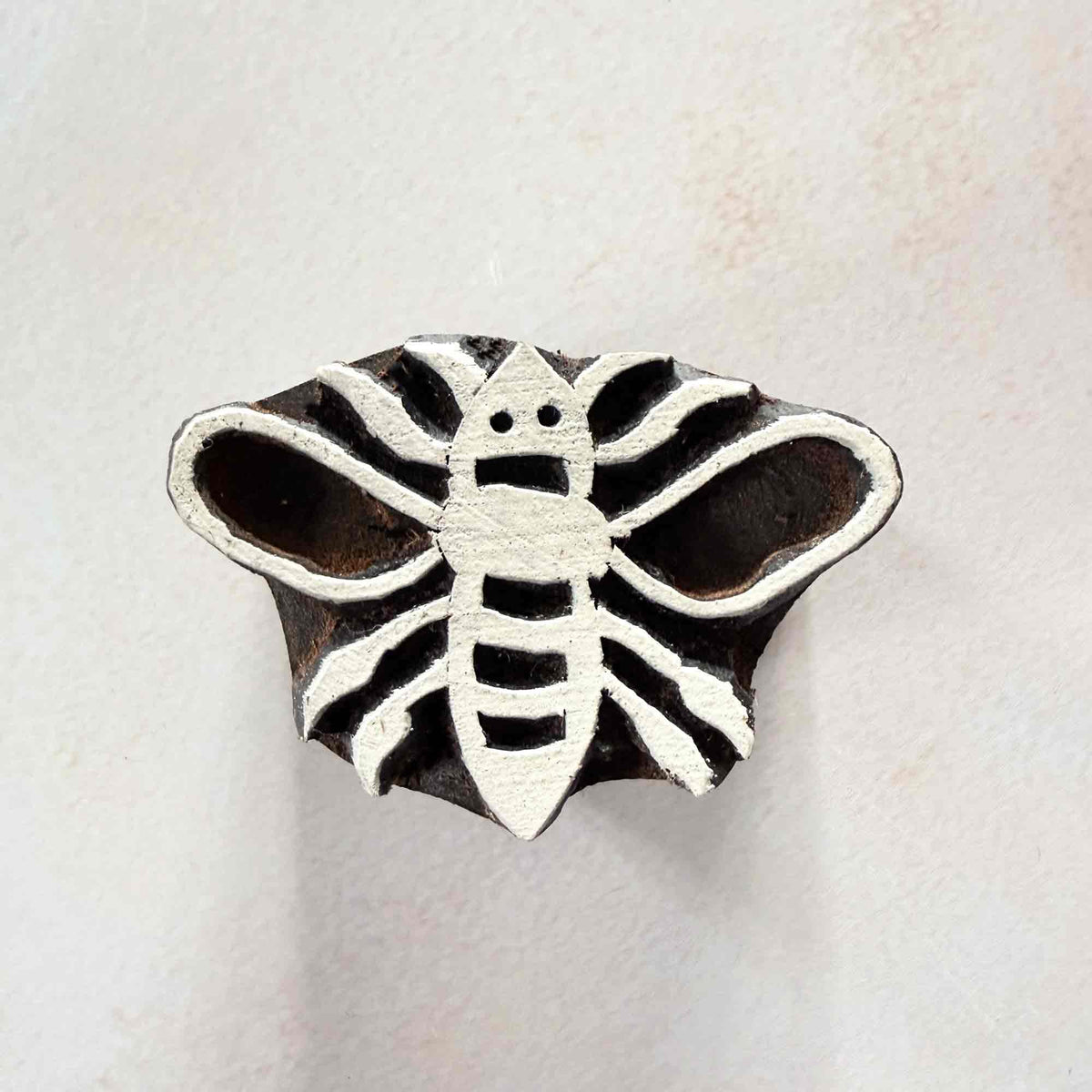 Bumble Bee Indian wood block stamp with detailed hand-carved insect design