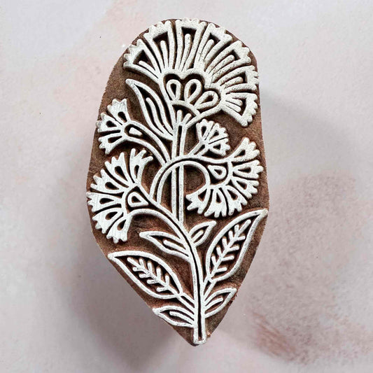 floral wood block stamp with detailed carnation pattern