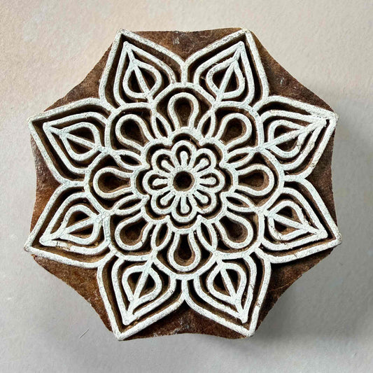 intricate wooden stamp for block printing
