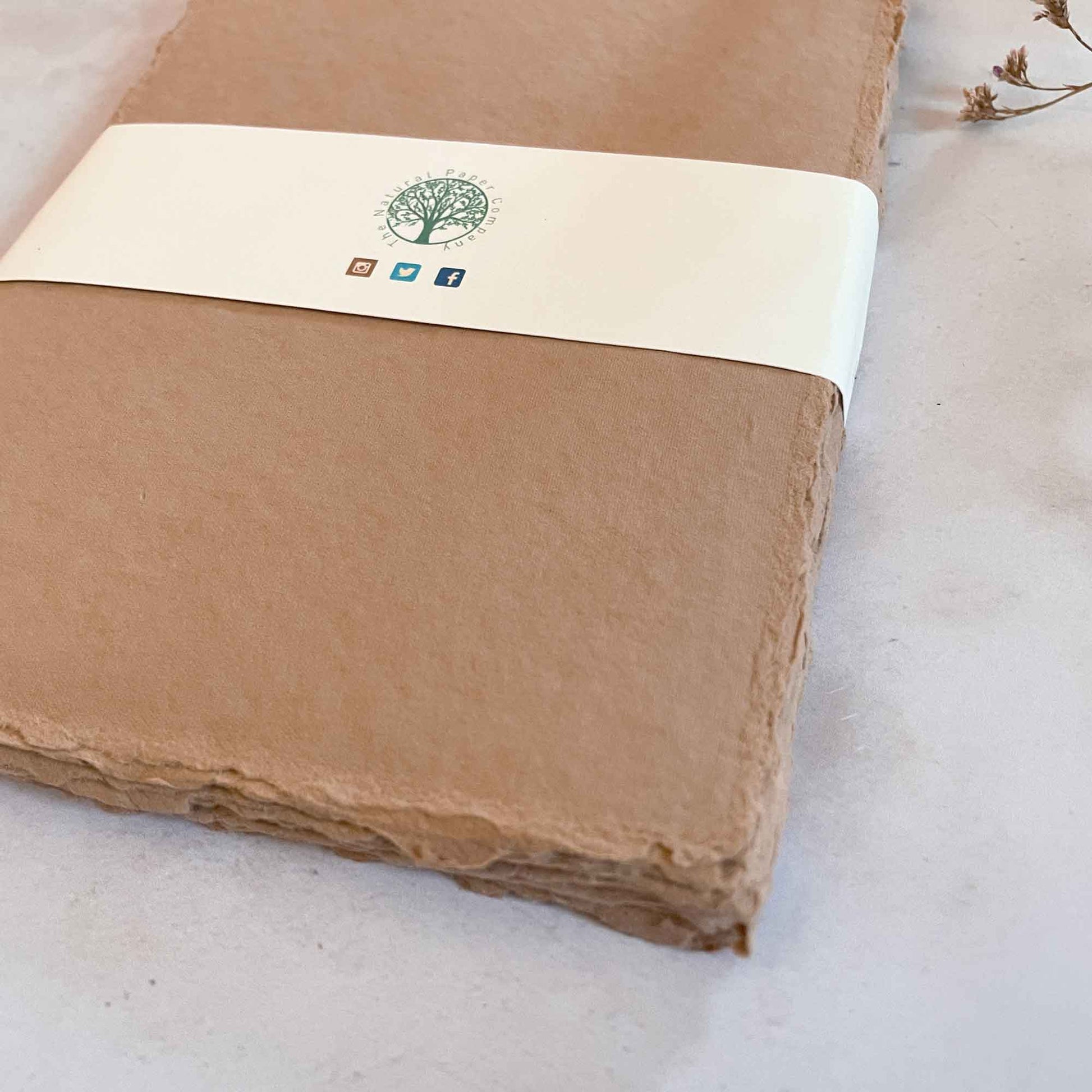 Clay handmade cotton rag paper and card with a deckled edge.  Tree free paper by The Natural paper Company